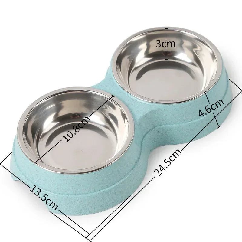 Comedouro Duplo de Aço Inoxidável para Cães e Gatos