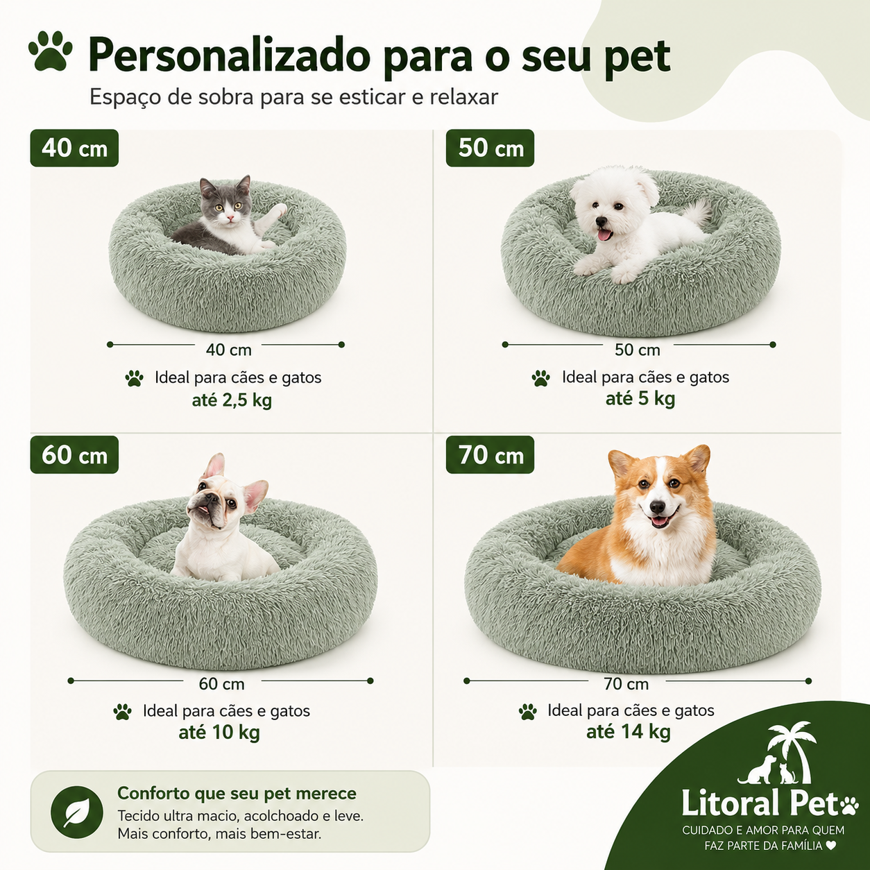 Cama Redonda de Pelúcia para Cães e Gatos
