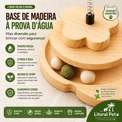Arranhador de Madeira Natural para Gatos com Bola