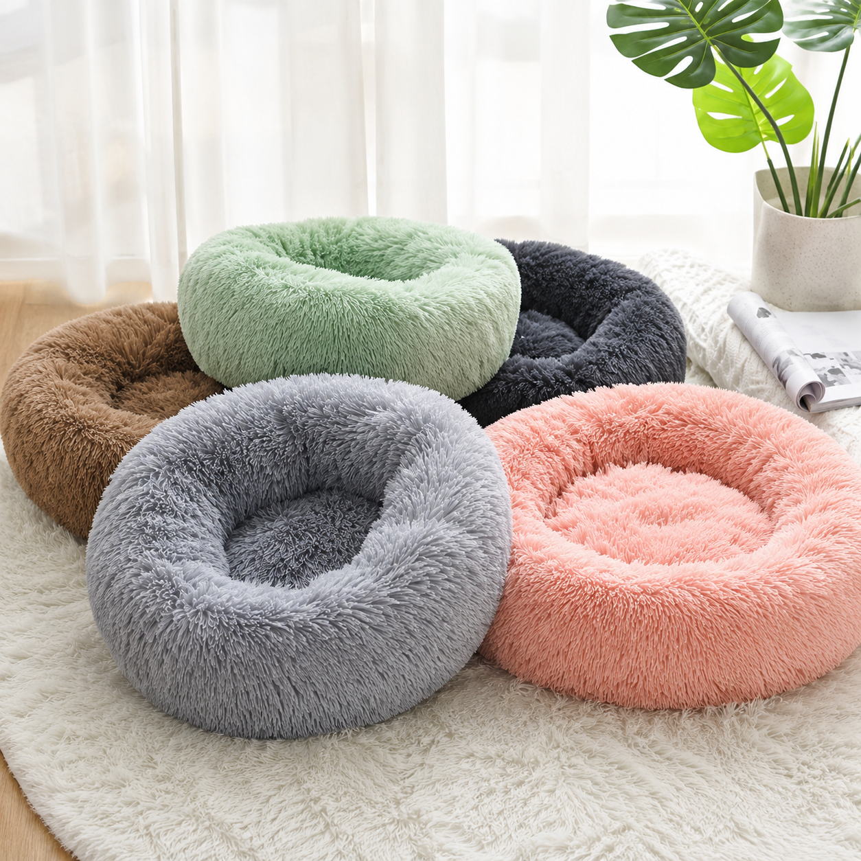 Cama Redonda de Pelúcia para Cães e Gatos