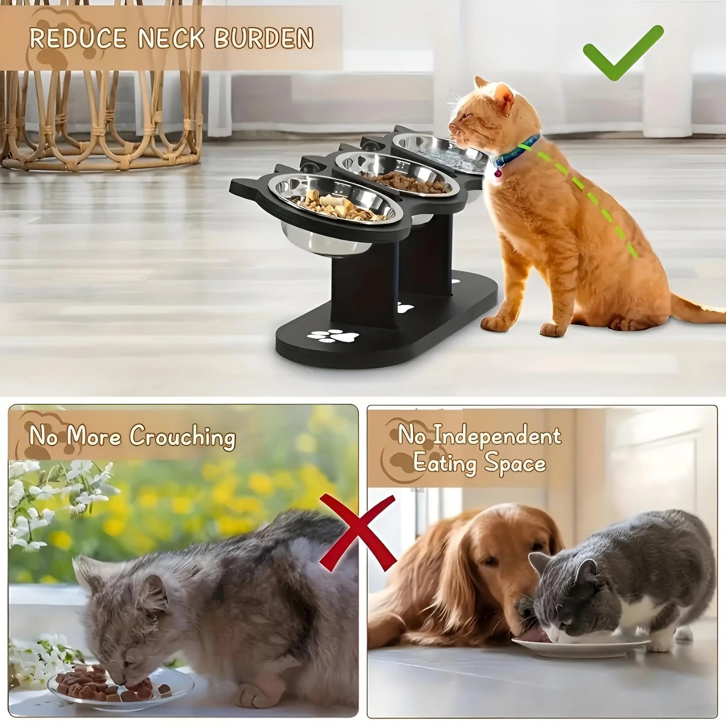 Comedouro Elevado de Inox para Cães e Gatos