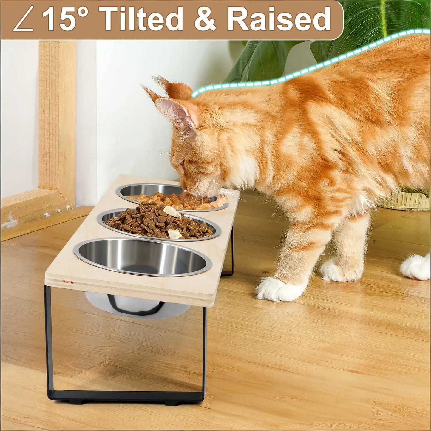 Comedouro Elevado com 3 Tigelas de Inox para Cães e Gatos