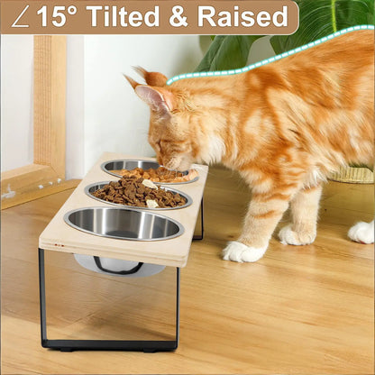 Comedouro Elevado com 3 Tigelas de Inox para Cães e Gatos