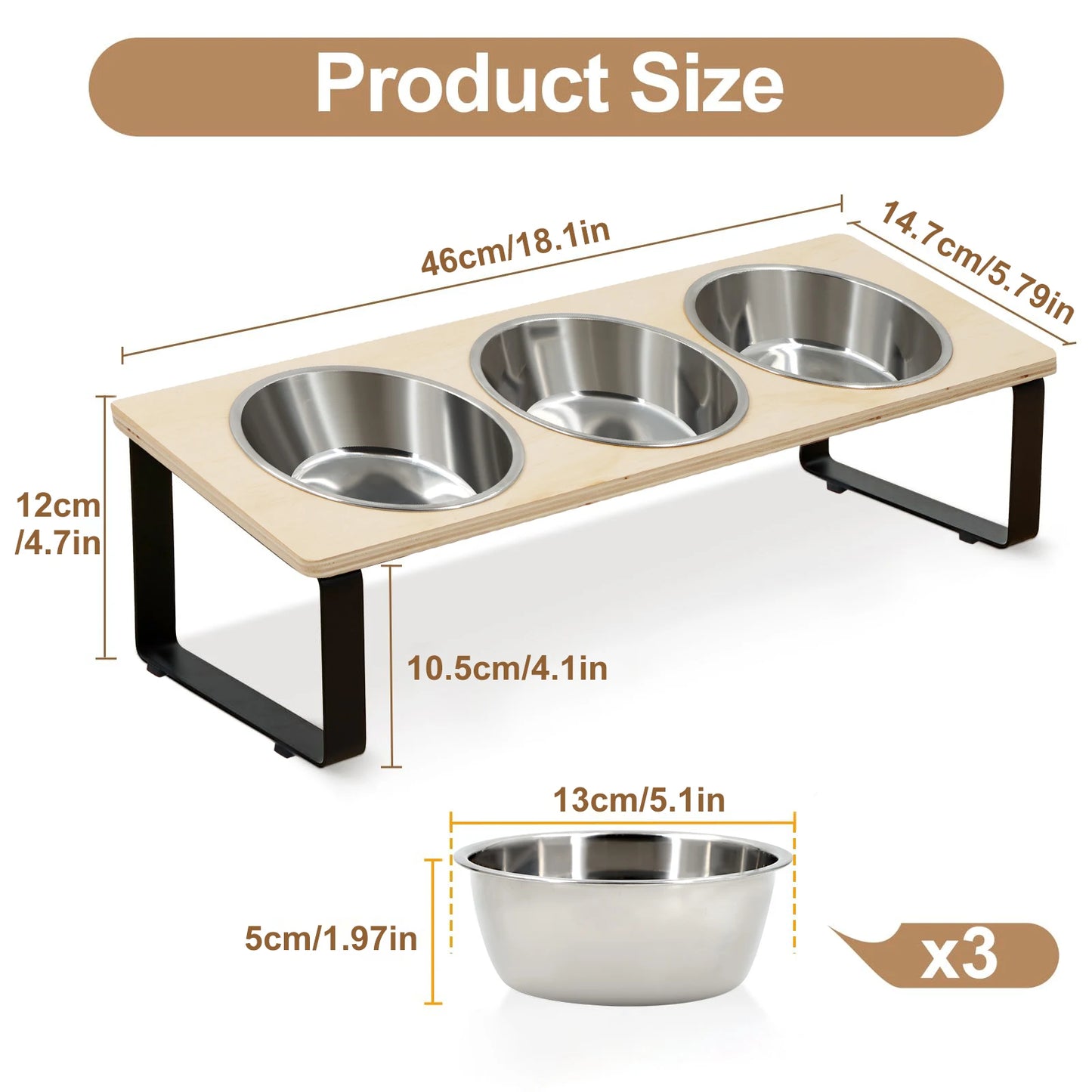 Comedouro Elevado com 3 Tigelas de Inox para Cães e Gatos