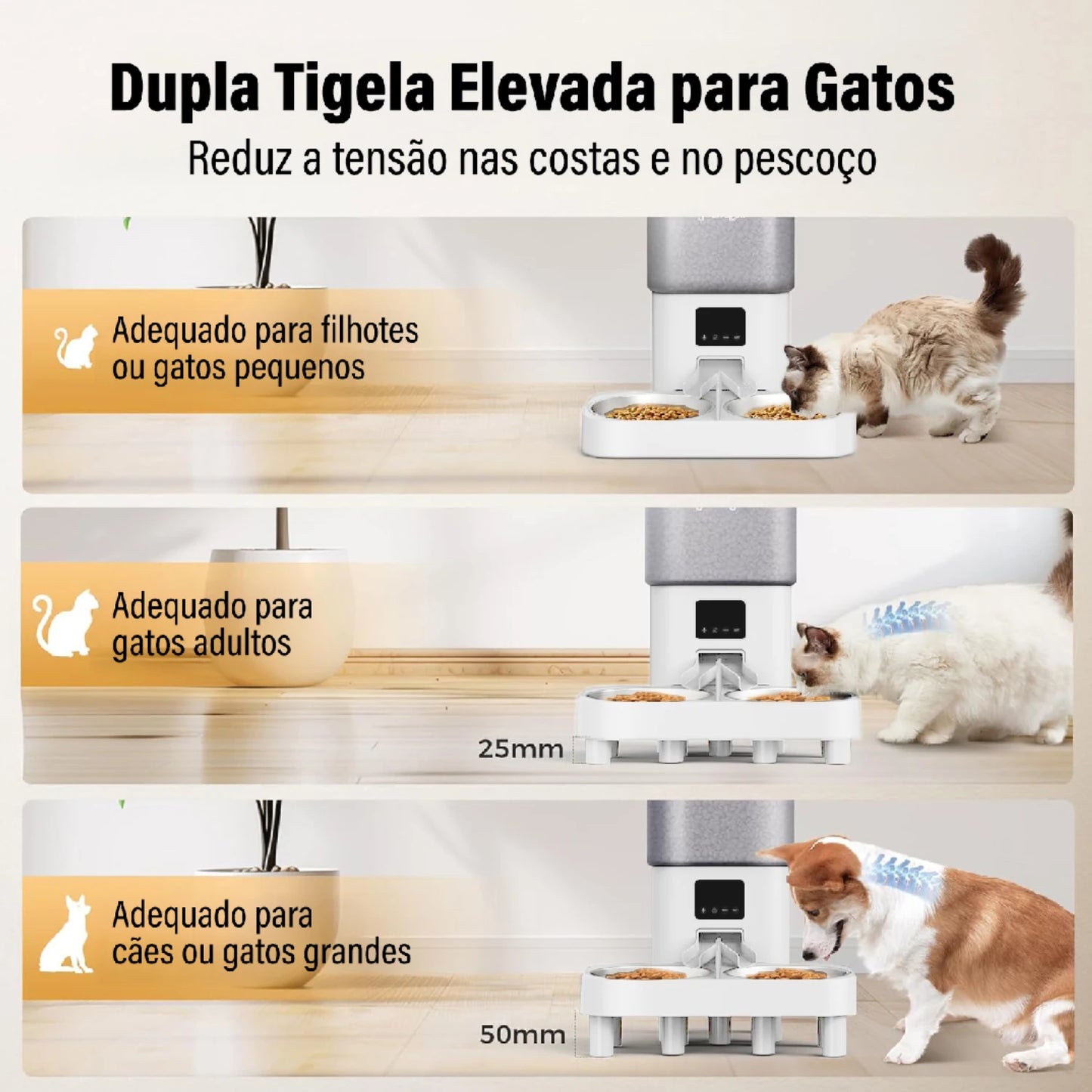 Alimentador Automático com Comedouro Duplo e Aplicativo no Celular