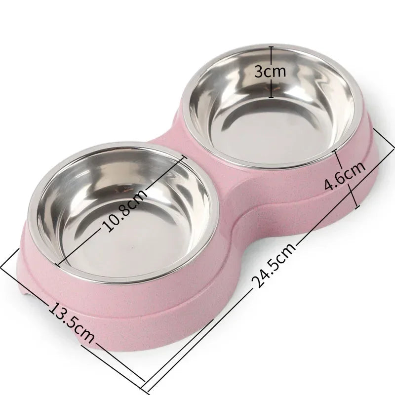 Comedouro Duplo de Aço Inoxidável para Cães e Gatos