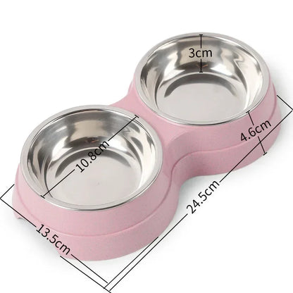 Comedouro Duplo de Aço Inoxidável para Cães e Gatos
