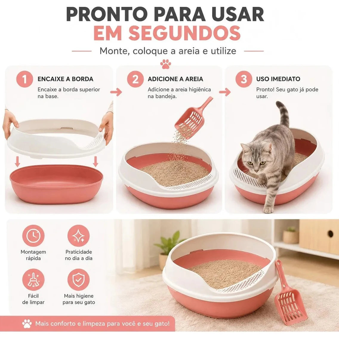 Caixa de Areia Semifechada para Gatos