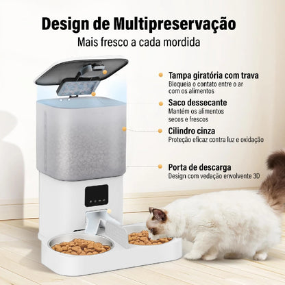 Alimentador Automático com Comedouro Duplo e Aplicativo no Celular