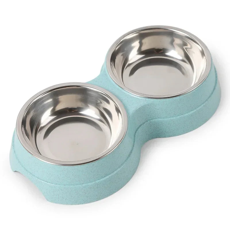 Comedouro Duplo de Aço Inoxidável para Cães e Gatos