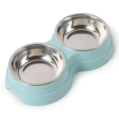 Comedouro Duplo de Aço Inoxidável para Cães e Gatos