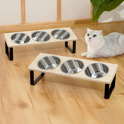 Comedouro Elevado com 3 Tigelas de Inox para Cães e Gatos