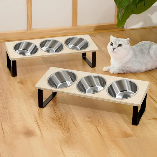 Comedouro Elevado com 3 Tigelas de Inox para Cães e Gatos