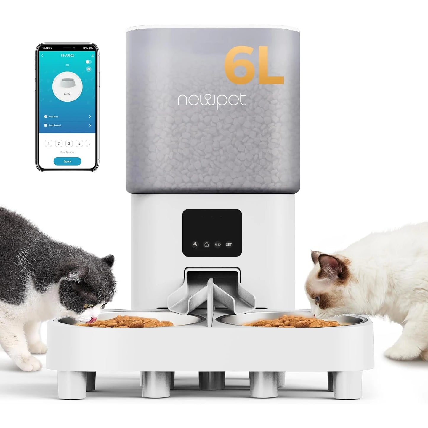 Alimentador Automático com Comedouro Duplo e Aplicativo no Celular