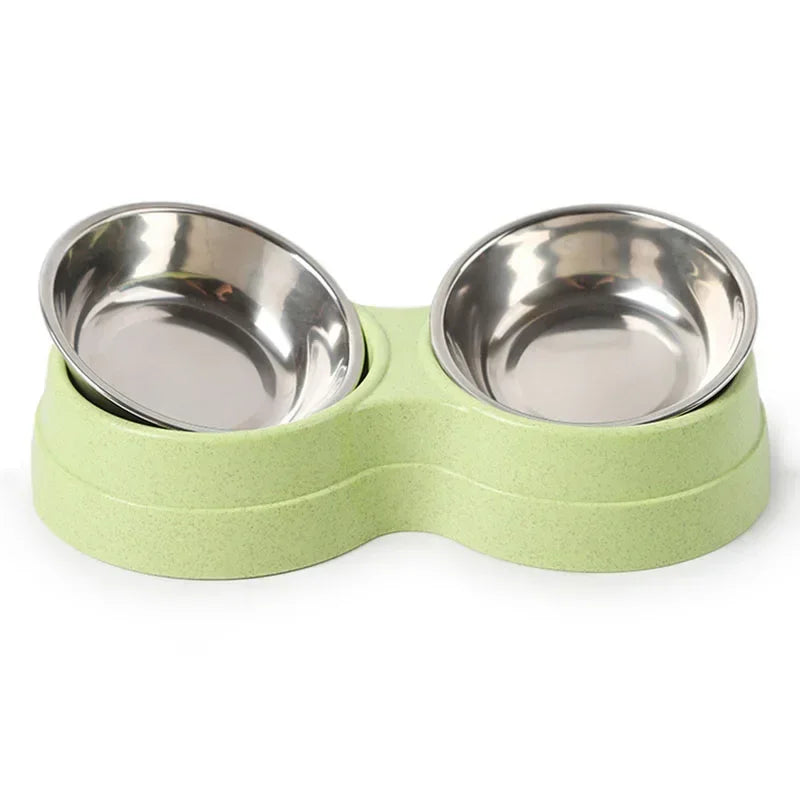 Comedouro Duplo de Aço Inoxidável para Cães e Gatos