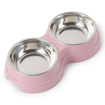 Comedouro Duplo de Aço Inoxidável para Cães e Gatos