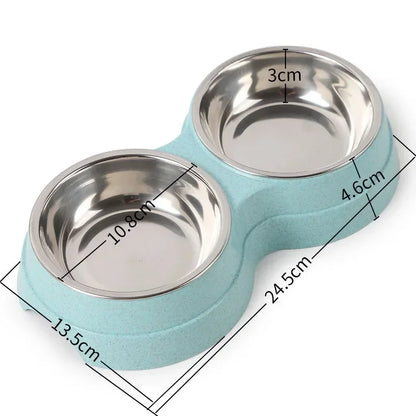 Comedouro Duplo de Aço Inoxidável para Cães e Gatos