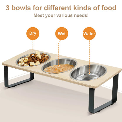 Comedouro Elevado com 3 Tigelas de Inox para Cães e Gatos