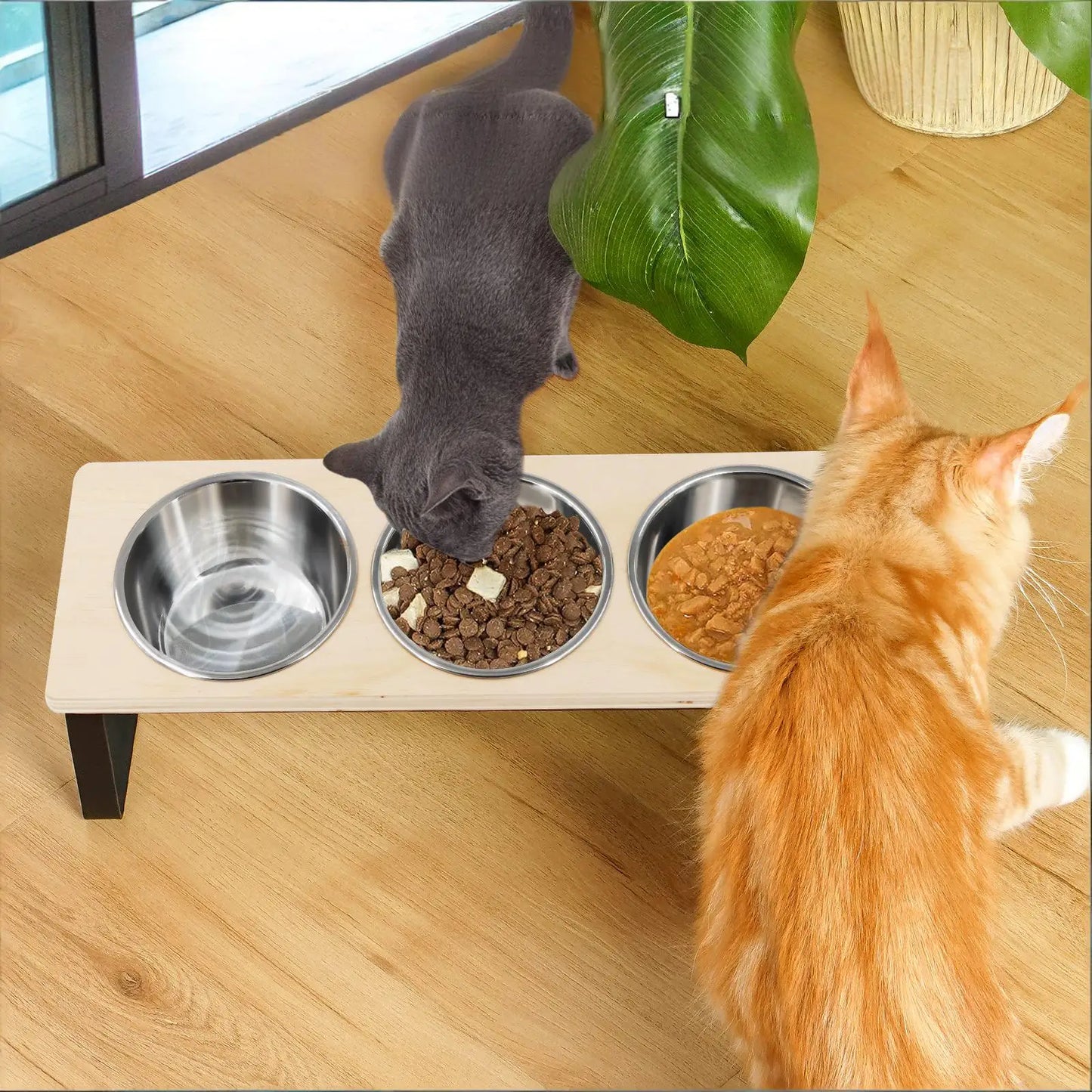 Comedouro Elevado com 3 Tigelas de Inox para Cães e Gatos