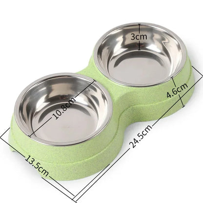Comedouro Duplo de Aço Inoxidável para Cães e Gatos